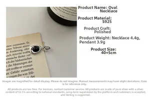 Makroaufnahme von S925 Sterlingsilber Oval Onyx Anhänger mit Produktspezifikationen