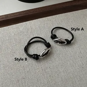 S925 sterling silver pig nose rings with black woven rope in two minimalist styles
