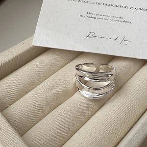 Minimalist double layer wavy S925 sterling silver open ring with a mirror polished finish