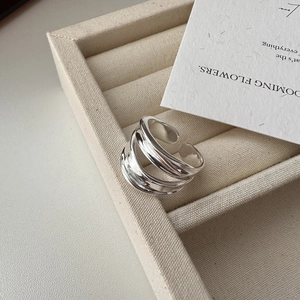 Minimalist S925 silver double layered wide open ring with mirror polished finish