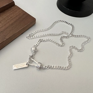925 Sterling Silver Minimalist Pendant Necklace Engraved Future Expectation Lettering Curb Chain Necklace Jewelry For Women