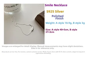 Detail of S925 sterling silver smiling curve necklaces with weight and size specifications
