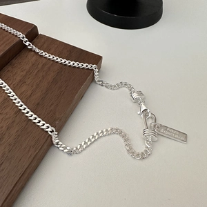 S925 sterling silver curb chain necklace with a Future Expectation engraved metal plate