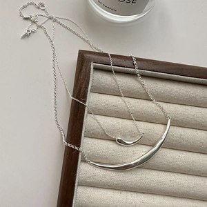 S925 Sterling Silver Smile Arc Pendant Necklace For Women Minimalist Korean Style Polished Texture Clavicle Chain Jewelry Gift