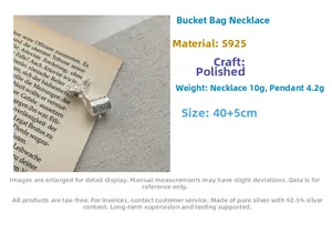 Detailed specs of S925 silver bucket bag pendant necklace with polished finish