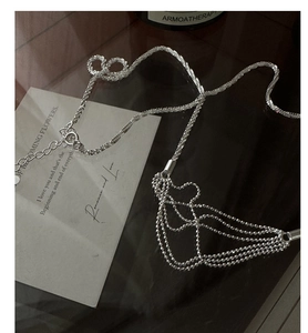 Detail of S925 sterling silver multilayer beaded fringe necklace with lobster clasp