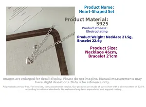 Detailansicht von S925 Sterlingsilber Herz Halskette und Armband Set mit Lucky Gravur
