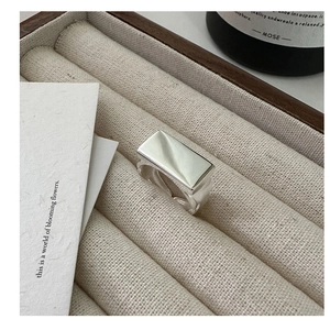 Detailed macro view of the rectangular flat top S925 sterling silver adjustable ring