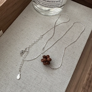 S925 sterling silver necklace with autumn fruit charm and brown glittering beads