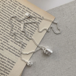 Vintage 925 Sterling Silver Carved Bucket Bag Crown Pendant Necklace For Women Korean Style Fashion Personalized Jewelry Gift