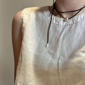 Minimalist S925 sterling silver bead choker necklace on black cord for women