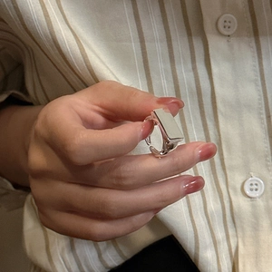 Minimalist S925 sterling silver square flat ring with adjustable open band for women