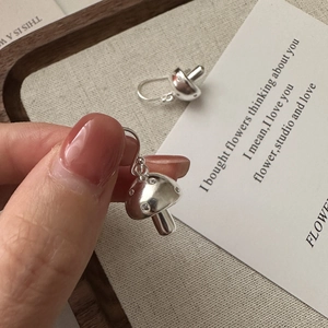 Cute S925 sterling silver mushroom drop earrings with matte finish and zircons