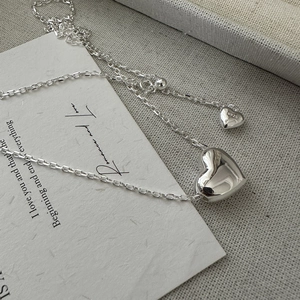 Collier Pendentif Cœur en Argent Sterling 925 Minimaliste Mode Coréenne Double Cœur Chaîne Réglable pour Femme
