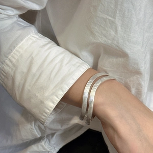 Minimalist S925 sterling silver multi-layer wave textured open cuff bracelets for women