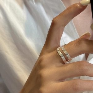 Minimalist S925 sterling silver double layer wave ring with brushed metal texture