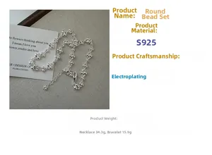 Detailed specs of S925 sterling silver beaded necklace and bracelet jewelry set