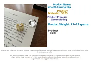 Macro detail of S925 sterling silver ear cuffs showing polished finish and technical specs