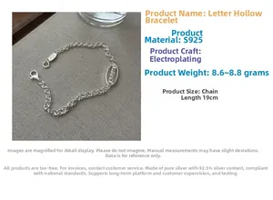 Detailed view of S925 silver hollowed-out Loveme letter bracelet with a polished finish
