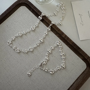 S925 Sterling Silver Minimalist Round Bead Cluster Necklace Bracelet Jewelry Set For Women Korean Fashion Polished Clavicle Chain Accessories