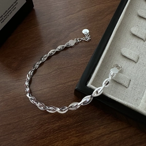 S925 Sterling Silver Woven Twisted Chain Bracelet For Women Minimalist Korean Ins Style Geometric Polished Adjustable Jewelry Gift