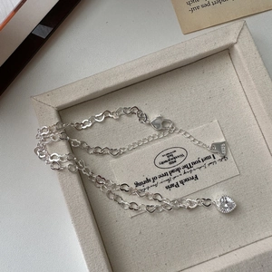Collier en argent sterling S925 à maillons en cœur avec pendentif en zircon