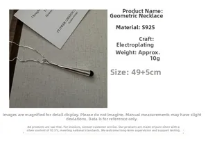 Détails du collier barre en argent S925 avec chaîne box et dimensions précises