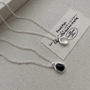 S925 Sterling Silver Agate Pendant Necklace For Women Minimalist Oval Stone Inlay Personalized Jewelry For Daily Dating Gift