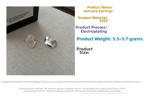 Detailed view of S925 sterling silver concave earrings with irregular fold texture