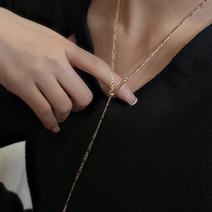 Minimalist S925 sterling silver long figaro chain necklace in gold finish for sweaters