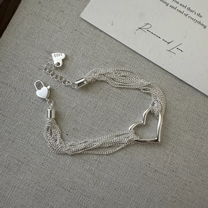 Elegant S925 sterling silver multi-strand heart bracelet with minimalist lobster clasp