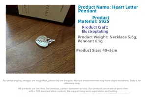 Détails du pendentif coeur en argent S925 avec dimensions et spécifications de poids
