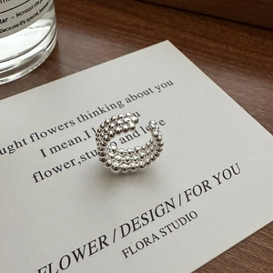 Bague ouverte multicouche en argent fin S925 avec perles au lustre métallique vif