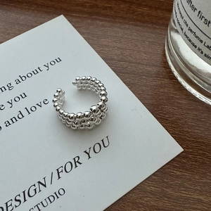 Bague d'oreille minimaliste multicouche en argent sterling S925 avec billes brillantes