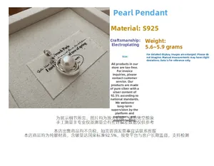 Detailed specs of S925 sterling silver pearl pendant showing 5.6-5.9g weight and plating