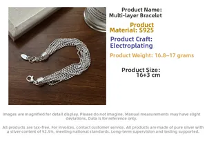 Detailed view of S925 sterling silver multi-layer beaded bracelet with 16cm plus 3cm extension