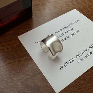 Minimalist matte S925 sterling silver wide band open ring on elegant card