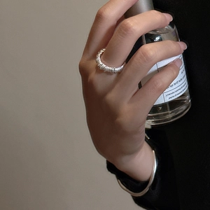 S925 sterling silver ring with wrinkled coil texture and matching minimalist bangle