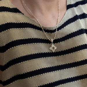 S925 sterling silver four-petal flower necklace with pavé zircon and gold chain
