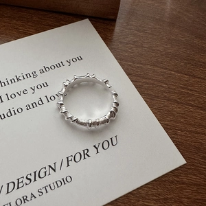 Minimalist S925 sterling silver open ring with unique irregular wrinkled texture