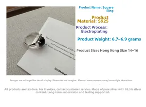 Detailed view of S925 sterling silver square ring with a polished black onyx gemstone