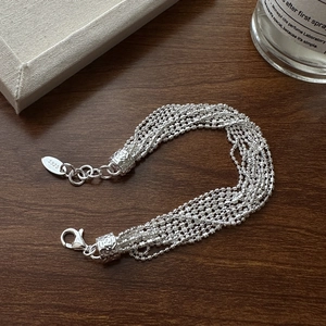 S925 Sterling Silver Multilayer Bead Strand Bracelet For Women Korean Style Polished Texture Fashion Jewelry Daily Gift