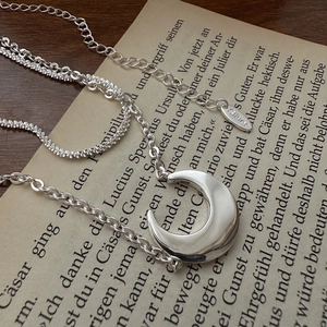 925 Sterling Silver Double Layer Moon Pendant Necklace For Women Minimalist Crescent Bone Chain Korean Style Jewelry Gift