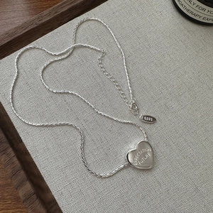925 Sterling Silver Heart Necklace For Women EXPECTATION FUTURE Letter Engraving Minimalist Ins Style Smooth Love Clasp Chain Jewelry