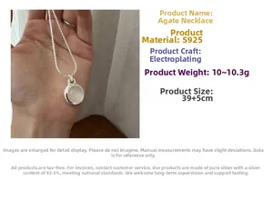 Detail showing S925 sterling silver white agate necklace with 39+5cm chain specifications