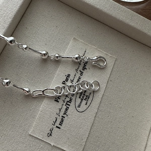 Minimalist S925 sterling silver knuckle bracelet with irregular water drop links and S-hook