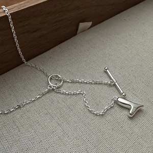 Collana cuore in argento sterling S925 con chiusura a T vintage e pendente ovale