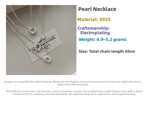 Detailed view of S925 silver layered necklace with baroque pearl pendant and specifications