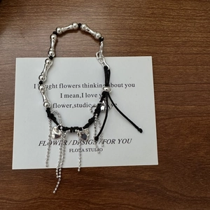 925 Sterling Silver Heart Tassel Bracelet For Women Minimalist Woven Cord Bamboo Bead Hand Chain Korean Style Jewelry