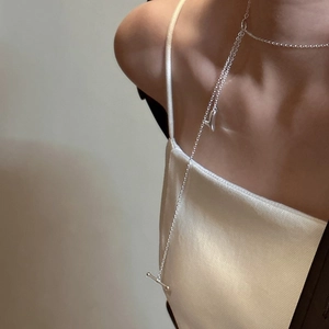 Elegante collana a cuore in argento sterling S925 con chiusura a T e catena lunga con nappa